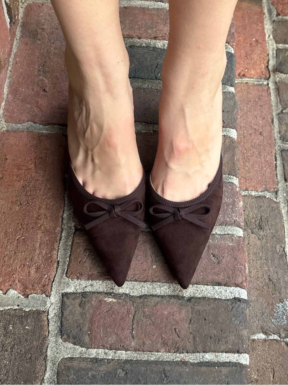 Jessica Simpson Dark Brown Suede Pointed-Toe Bow Mules - Picture 4 of 4